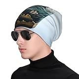 WZYWHJ Modische Strickmütze für Erwachsene, weich und bequem, Universal-Mütze für Damen und Herren mit Botschaft in einer Flasche auf See, Aufdruck in Schwarz