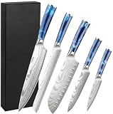 Gustrug Set de 5 Couteau de Cuisine   Style Japonais, Couteau Cuisine en Acier Inoxydable à Haute Teneur en Carbone,Lames Ultra Tranchantes & Manches Ergonomiques   Idée Cadeau avec Coffret Inclus