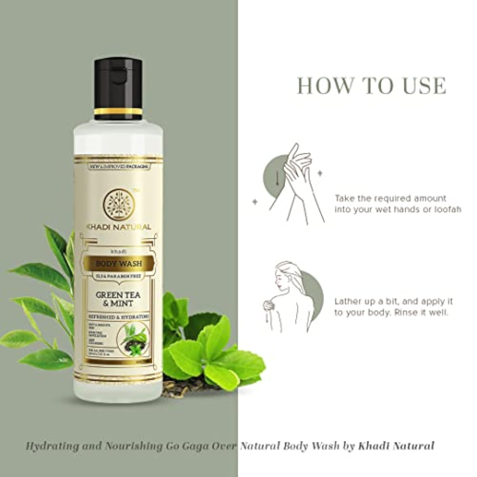 Green Tea and Mint Herbal Body Wash 210 ml, SLS and Paraben Free