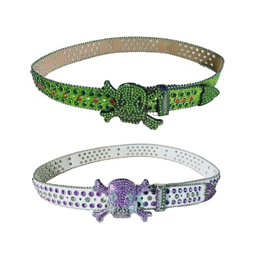 Waist Belt Shinning Rhinestone Buckle Belts For Woman Men Rhinestone Skull Decor Waist Strap For Jeans Dress3