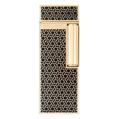 Colibri Continental Soft Flame Lighter – Refillable Butane, Flint Ignition, Lacquer Finish, Slim Luxury Design, Classic Gentle Flame Lighter for Everyday Carry (Gold Patterned)