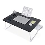 VECELO ローテーブル 折りたたみテーブル 幅70×奥行48×高さ30cm ブラック ベッドテーブル ミニテーブル 滑り止め付き 引き出し付き 凹溝付き ブックスタンド付き 軽量 多機能 省スペース コンパクト 一人暮らし 子供 シンプル