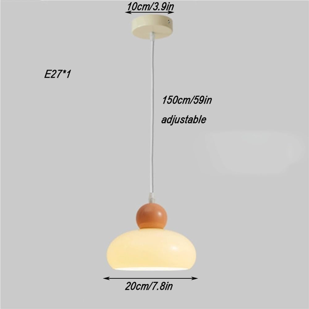 Cream Color Glass Lampshade Pendant Light with E26/E27 Iron Art Base Pendant Lamp 7.8in Bedroom Decorative Hanging Light