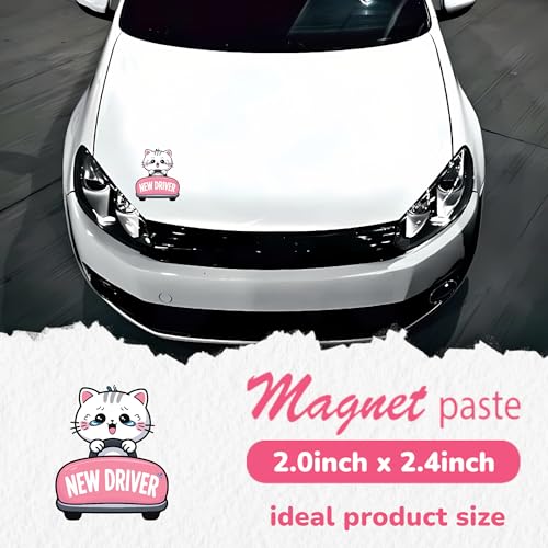 Image of 2 Pack Student Driver Magnet 2.0 inch x 2.4 inch - Cute Crying Cat Design with Please Be Patient - Student Driver Magnet Funny for New, Teen, and Learner Drivers - Small Cat Sign, New Car Decor