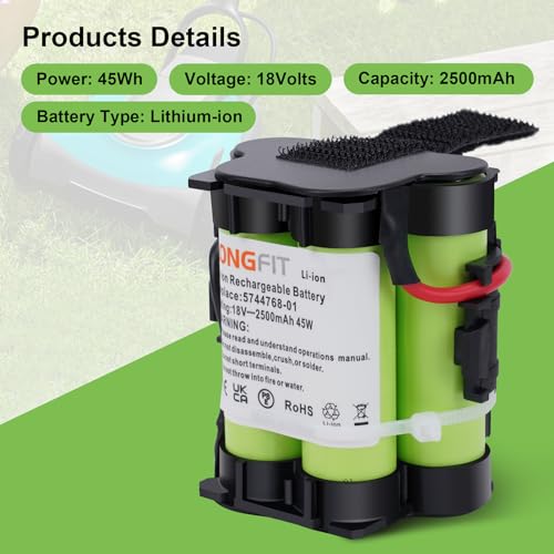 Batería de Repuesto 18V 2,5Ah Compatible Con Cortacésped Robótico Gardena R38Li, R40Li, R45Li, R50Li, R70Li, R75Li, R80Li, Husqvarna Automower 105 305 308 308X, Flymo 1200R, McCulloch Rob R600 R800
