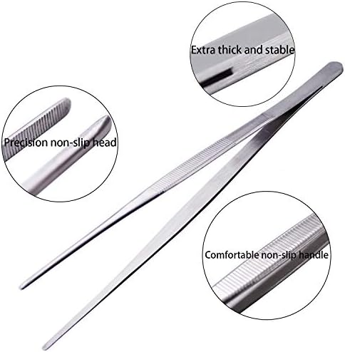 HINMAY 12-Inch Long 304(18/8) Stainless Steel Tweezers Tongs Straight Tweezers - Extra Long Kitchen Food Tweezers Tongs for BBQ Grilling Cooking Roasting and Serving