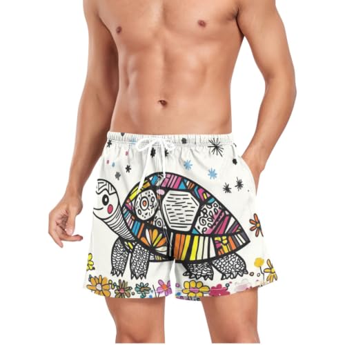 Pantalones cortos de playa para hombre de secado rápido con estampado de tortuga blanca 1