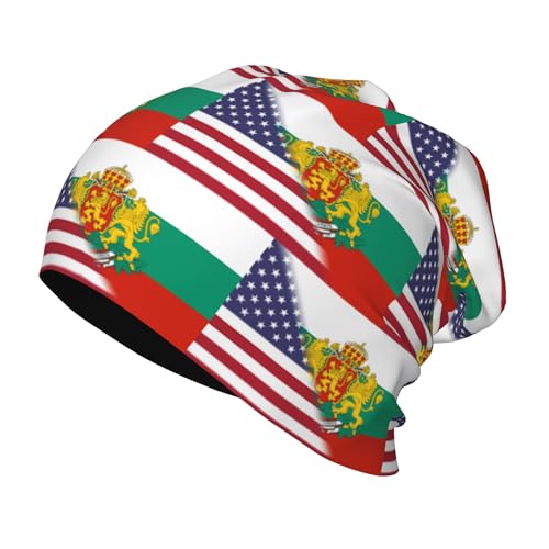 American Flag and Bulgarian Badge Flag Kids Leisure Elastic Knitted Hat Junior Large Size Knit Cap Child Beanie Black