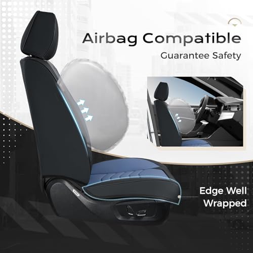 Image of Coverado Car Seat Covers Full Set, Universal Seat Covers for Cars, Car Seat Protector Waterproof, Nappa Car Seat Cushion, Car Seat Covers Front Seats and Back Fit for Most Cars Trucks SUV, Black&Blue