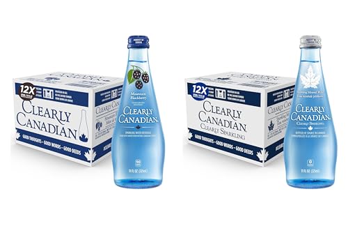 Image of Clearly Canadian Sparkling Flavored Water, 11 oz Glass Bottles - Variety of Refreshing Flavors, Premium Carbonated Beverage, Available in 12-Pack and 24-Pack Options (24 Pack, Sparkling /Blackberry)
