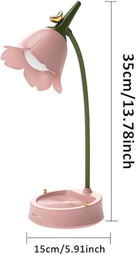 Miniatura 5 de FIALAME Lámpara de mesa con diseño de flores, lámpara de noche de rearchage USB, 3 colores con interruptor táctil regulable e inalámbrico, luz de