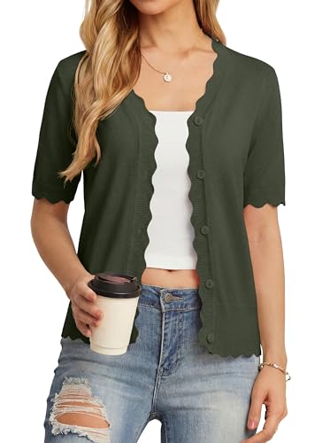 Image of GRECERELLE Summer Short Sleeve Cardigan for Womens Lightweight Cropped Knit Sweater Shrug