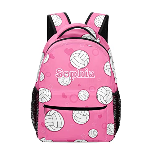Cute Volleyball Pattern Pink Personalized Backpack Waterproof Shoulder Bag for Birthday Holiday Gift with Name