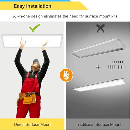 Image of AIKVSXER 1 Pack 1x4 LED Flat Panel Light Surface Mount White, 5500LM 50W