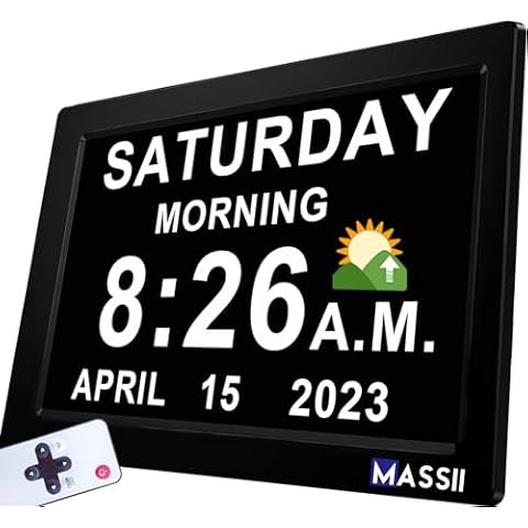 【2025 New】 Digital Clock with Voice Talking Date and Time, 11.5" Large Calendar Clock for Dementia, Auto DST, 20 Custom Reminders, Adjustable Brightness, Loud Alarms, Memory Battery, with Remote Cover