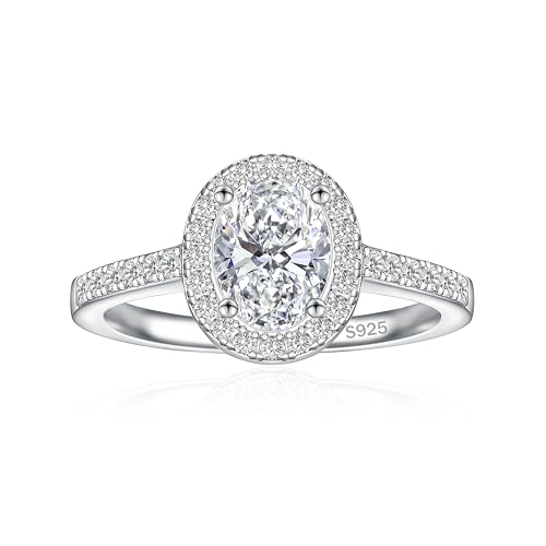 JALOKIVI 3CT 925 Sterling Silver Engagement Rings for Women Oval Cut