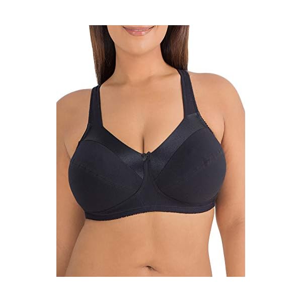 Fruit-of-the-Loom-Womens-Seamed-Soft-Cup-Wirefree-Bra Fruit of the Loom Women's Seamed Soft Cup Wirefree Cotton Bra with Satin Trim, Black HUE, 40C