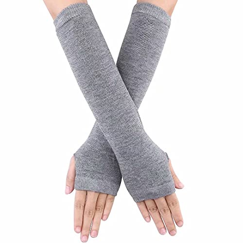 Image of Women's Long Knitted Fingerless Gloves Thumbhole Stretch Arm Warmers