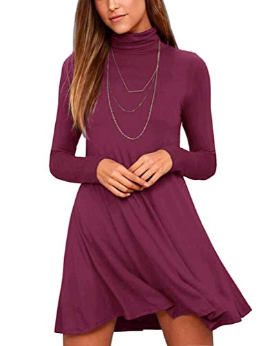 Image of KEEDONE Women's Long Sleeve Turtleneck Casual Loose T-Shirt Dresses