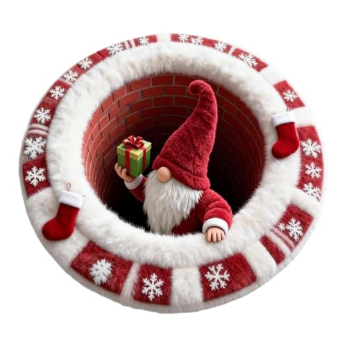 3D Rug Christmas - ChristmasRug Christmas 3D Round Non-slip | Quilted Santa Visual Effect Area Carpet ChristmasRug Christmas 3D 