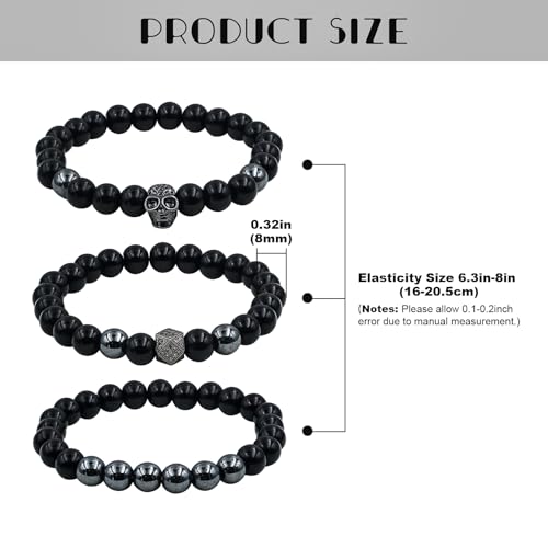 Pulsera artesanal de obsidiana negra con diseño de calavera miniatura 2
