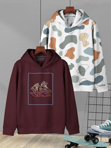 Image of HELLCAT Trendy Printed Cotton Blend Hoodie Sweatshirt for Boys - Pack of 2
