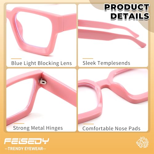Image of FEISEDY Retro Blue Light Blocking Glasses for Women Men 90s Classic Rectangle Frame Thick Chic Computer Eyeglasses B2383R