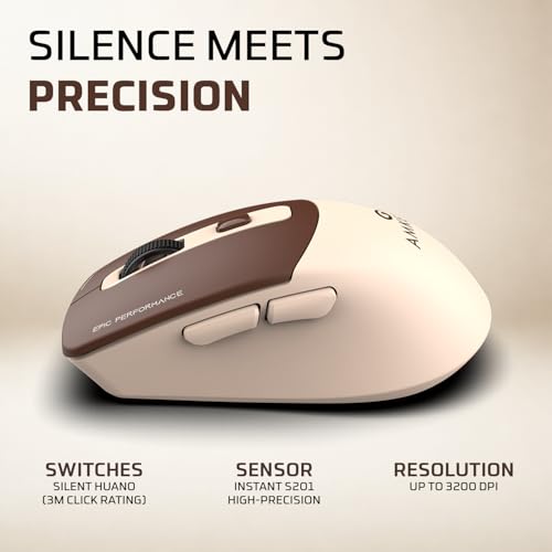 Image of Amkette Epic S Rechargeable Wireless Mouse /Bluetooth Mouse |2 BT + 2.4GHz | Up to 3200 DPI Instant S201 Sensor | 500mAh Type-C Charging, 40H Battery | Silent Huano Switches |6 Buttons Compact Mouse