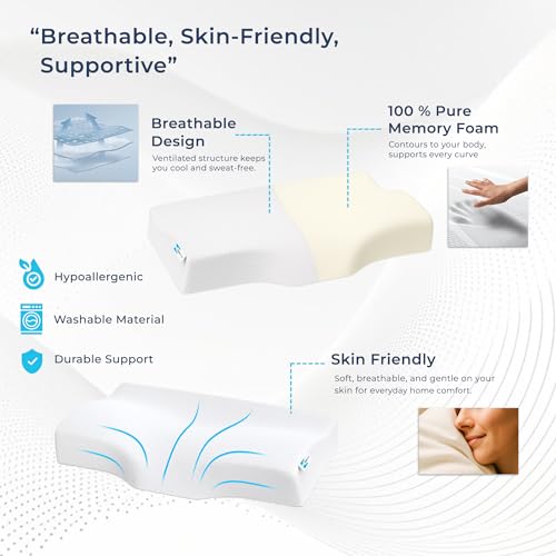 Image of CalmNest Anti-snoring Cervical 100% Memory Foam Pillow for Neck Pain & Shoulder Pain| Sleeping Pillow for Spondylitis Neck| Orthopaedic Ergonomic (1x White Foam 22 inch)
