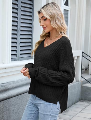 ZAFUL Womens Fall Oversized Sweaters Lightweight 2025 Cable Knit V Neck Long Sleeve Casual Loose Winter Pullover Tops3