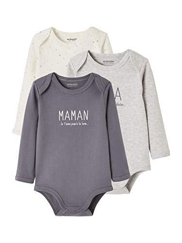 Vertbaudet VERTBAUDETLot de 3 Bodies bébé Manches Longues Papa/Maman.lot 3 body1M - 54CM
