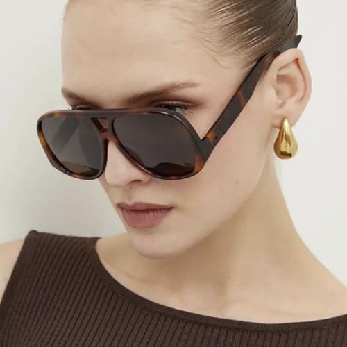 Image of Retro Square Aviator Sunglasses for Women Men Oversized Trendy Style Vintage 70s Square Aviators Sun Glasses (Tortoise Grey)