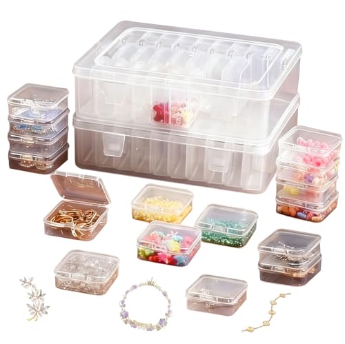 60 Piezas Cajas Almacenaje Plastico Pequeñas con Tapa+2 Caja de Almacenamiento Grande, Caja Organizadoras Transparentes Multifunctional para Storage Joyería, Diamantes, Ferretería y Artesanía