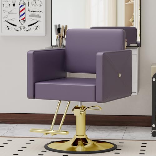 Image of LOUVIXA Barber Chairs for Hair Stylist, Height Adjustable Hydraulic Salon Chair, 360 Degrees Rotation, Multi-Function Shampoo Chair for Salon Home Barbershop (Purple)