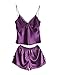 sourcing map Femmes Dos Nu Satin Dentelle Cami Shorts vêtements de Nuit Pyjamas Ensemble vêtements de Nuit Mauve 3XL
