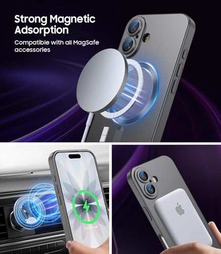 Image of DIZORO Magnetic Case for (iPhone 17 Case) [Compatible with MagSafe][Built-in Camera Lens Protector] Slim Soft Silicone Bumper Shockproof Metallic Luster Back Cover Phone Case (Grey)