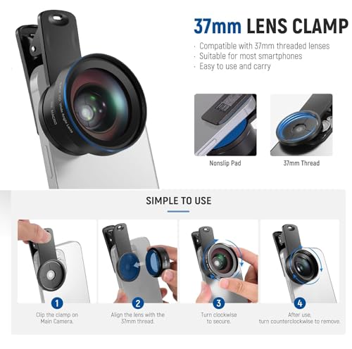 Image of REDWIND (Upgraded) Phone Camera Lens, 0.45X Super Wide Angle 15X Macro Lens Clip-On 2in1 Professional HD Lens Kit for Insta Reel Yotube Vlog Compatible with iPhone iPad & Android Smartphone, Tablets