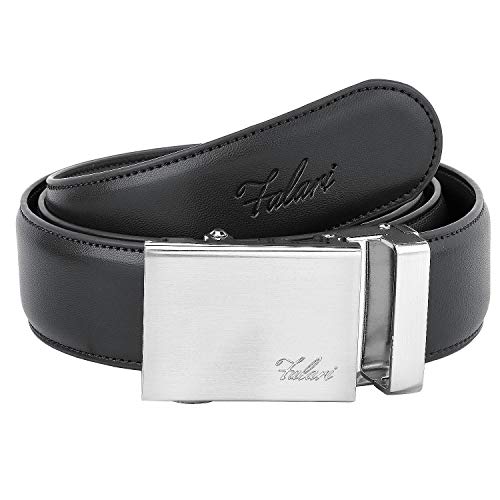 Image of Falari Men Unisex Genuine Leather Ratchet Dress and Casual Belt, Automatic Sliding Buckle, Trim to Fit
