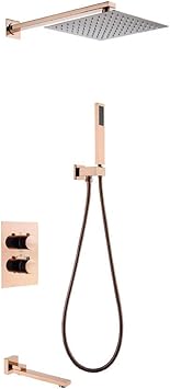 Concealed Thermostatic Shower Set Rose Gold Shower Head with Handheld Bathroom Shower System-3 Function