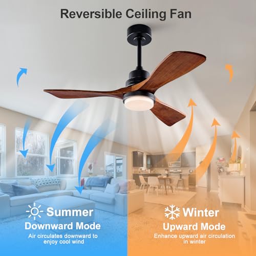 Image of 42 Inch Outdoor Ceiling Fans with Lights and Remote Control, Dimmable Outdoor Ceiling Fans for Patios 3 Blade Wood Black Walnut Bedroom Ceiling Fan with Light, Wall Switch