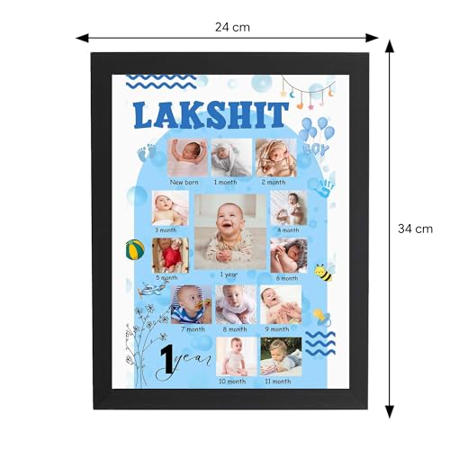 Image of ASHVAH One Year Personalized Photo Frame 12 Months Baby Boy 01st Birthday 12 Images With Texts Best Gift (BABY 12 MONTH) - 125