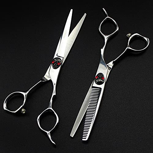 Ciseaux de Coiffure Professionnels Japonais en Acier 440c, 6 Pouces, Motif tête de Mort Rouge, Ciseaux de Coiffure à effiler (effilage)
