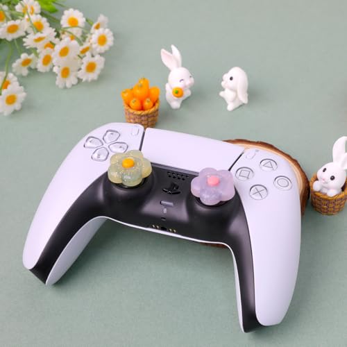 Image of PERFECTSIGHT Cute Glitter Flowers Thumb Grip Caps for Switch 2, PS5, PS4, Xbox Series X /S, Xbox One, Switch PRO Controller, 4PCS Kawaii Soft 3D Analog Thumbsticks Grips Joystick Cover