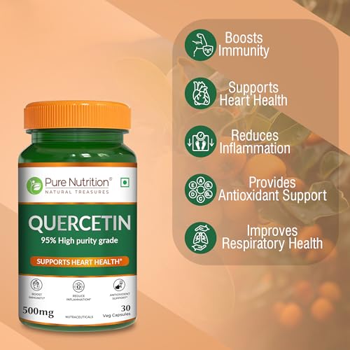 Image of Pure Nutrition Quercetin Supplement 500mg - 30 Capsules | High Purity 95% Extract | Helps Seasonal Allergy Relief, Supports Immunity, Reduces Inflammation, Promotes Heart Health