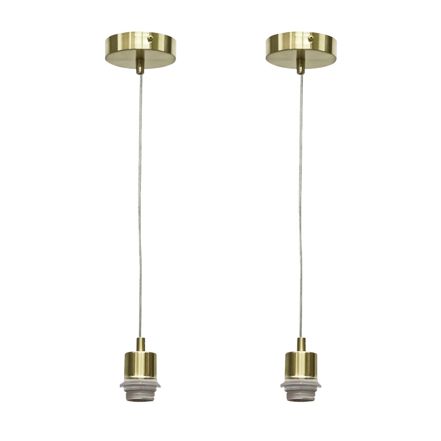 Firstchoicelighting Satin Brass Set Of 2 Ceiling Light Pendant Lampholder Cable Suspension Kits, Led Compatible, Max Length 100Cm