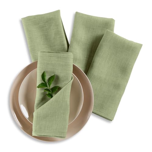 Solino Home Serviettes 100% lin olive texturé Athena 20 x 20 po, 4 pcs
