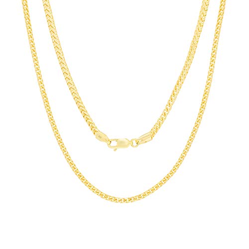 Nuragold 14k Yellow Gold 2.7mm Solid Franco Wheat Spiga Foxtail Chain Pendant Necklace, Mens Jewelry Lobster Clasp 16  18  20  22  24  26  28  30 