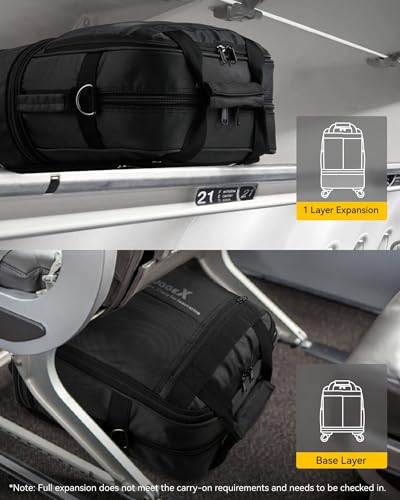 LUGGEX Expandable Underseat Carry-On Luggage - Lightweight Foldable Travel Bag with Wheels, Black