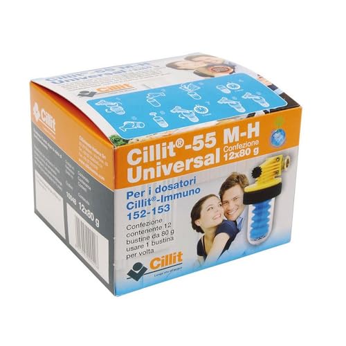 Cillit 55 M-H Universal Sale Polifosfato per Caldaia, Polifosfati Anticalcare in Polvere per Dosatori Immuno 152 153, Confezione 12 Bustine da 80 Grammi