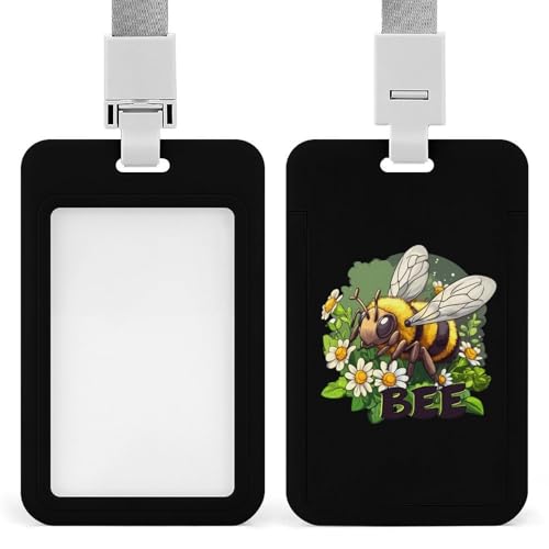 Bee Daisy Flower ID Badge Holder with Lanyard Vertical ID Card Holder for Travel Office Work